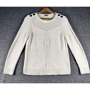 Talbots Petites Anchor Cable Knit Sweater‎ Size M Cream Button Coastal Beach